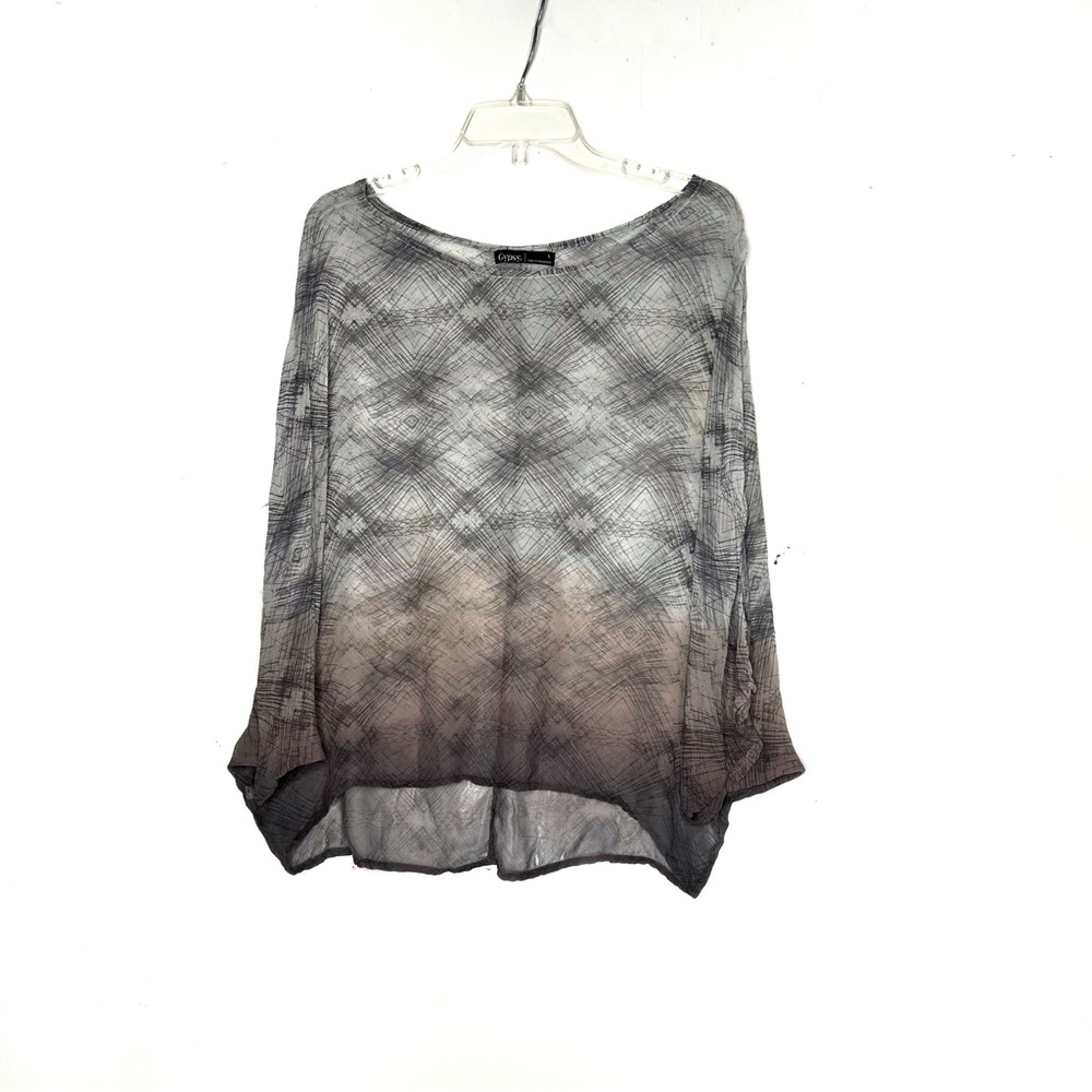 Gypsy 05 100% Silk Ombre Blouse Boho Geometric Print Top Relaxed Fit Small